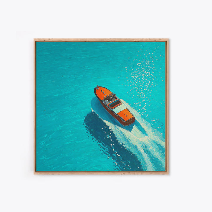 Turquoise Speedboat On Open Water Canvas Print, Coastal Wall Art, Nautical Travel Decor, Modern Beach House Art Gift For Her