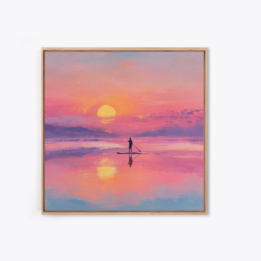 Pink Sunset Paddleboard Wall Art, Pastel Ocean Seascape, Coastal Decor, Beach House Art Print, Romantic Gift For Her, Bedroom Decor