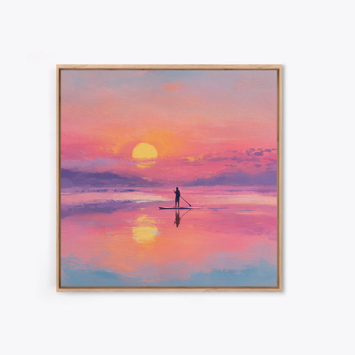 Pink Sunset Paddleboard Wall Art, Pastel Ocean Seascape, Coastal Decor, Beach House Art Print, Romantic Gift For Her, Bedroom Decor