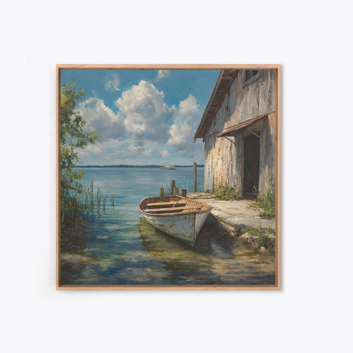Peaceful Lakeside Barn Scene Wall Art Framed Canvas Print Rustic Country Home Decor For Living Room And Cozy Bedroom Decoration