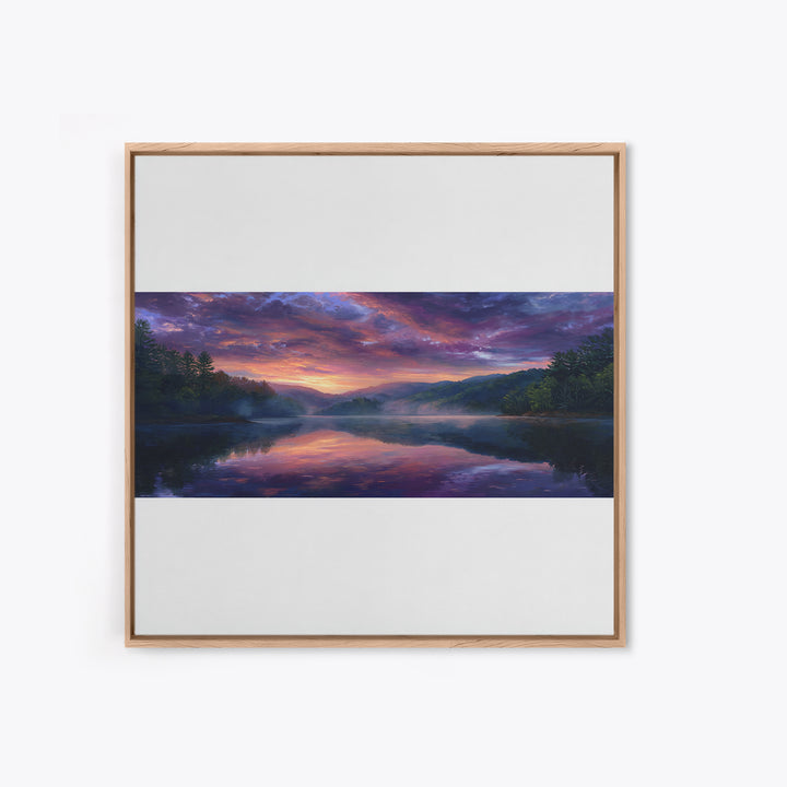 Panoramic Lake Sunset Landscape Wall Art, Reflective Sky Canvas Print, Calming Extra Wide Over Sofa Decor