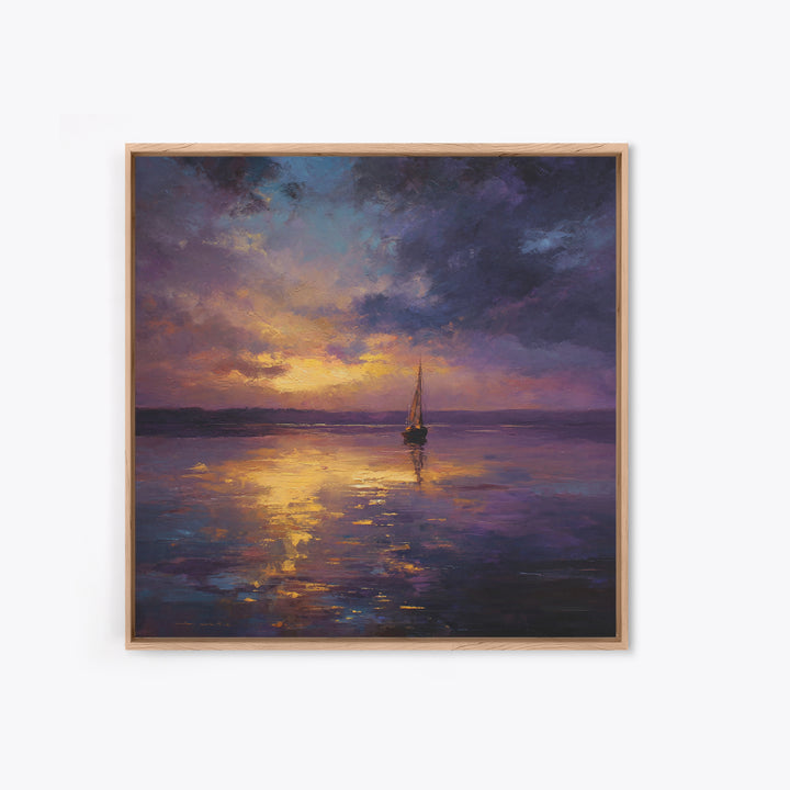 Moody Sailboat Sunset Oil Painting Wall Art, Impressionist Seascape Canvas Print, Calming Coastal Decor For Bedroom Or Living Room