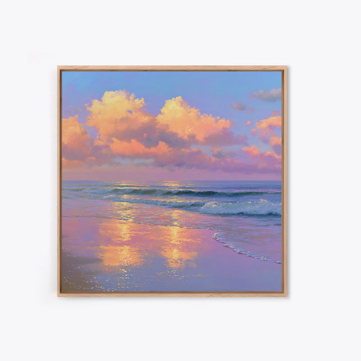 Pastel Ocean Sunset With Peach Clouds Canvas Print, Coastal Wall Art, Beach House Decor, Serene Living Room Seascape Wall Decor