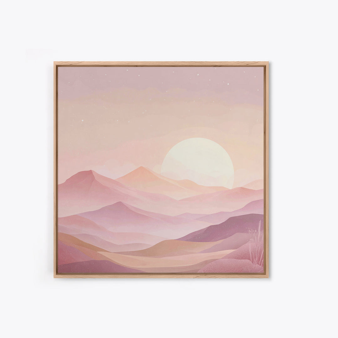Minimalist Pink Moon Over Desert Mountains Wall Art, Celestial Landscape Print, Boho Bedroom Decor, Calming Nursery Art Gift