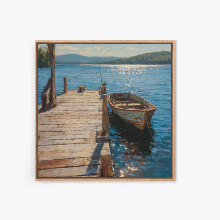 Rowboat On Lake Wall Art, Peaceful Lakeside Landscape Print, Rustic Cabin Decor, Serene Nature Lake Wall Art