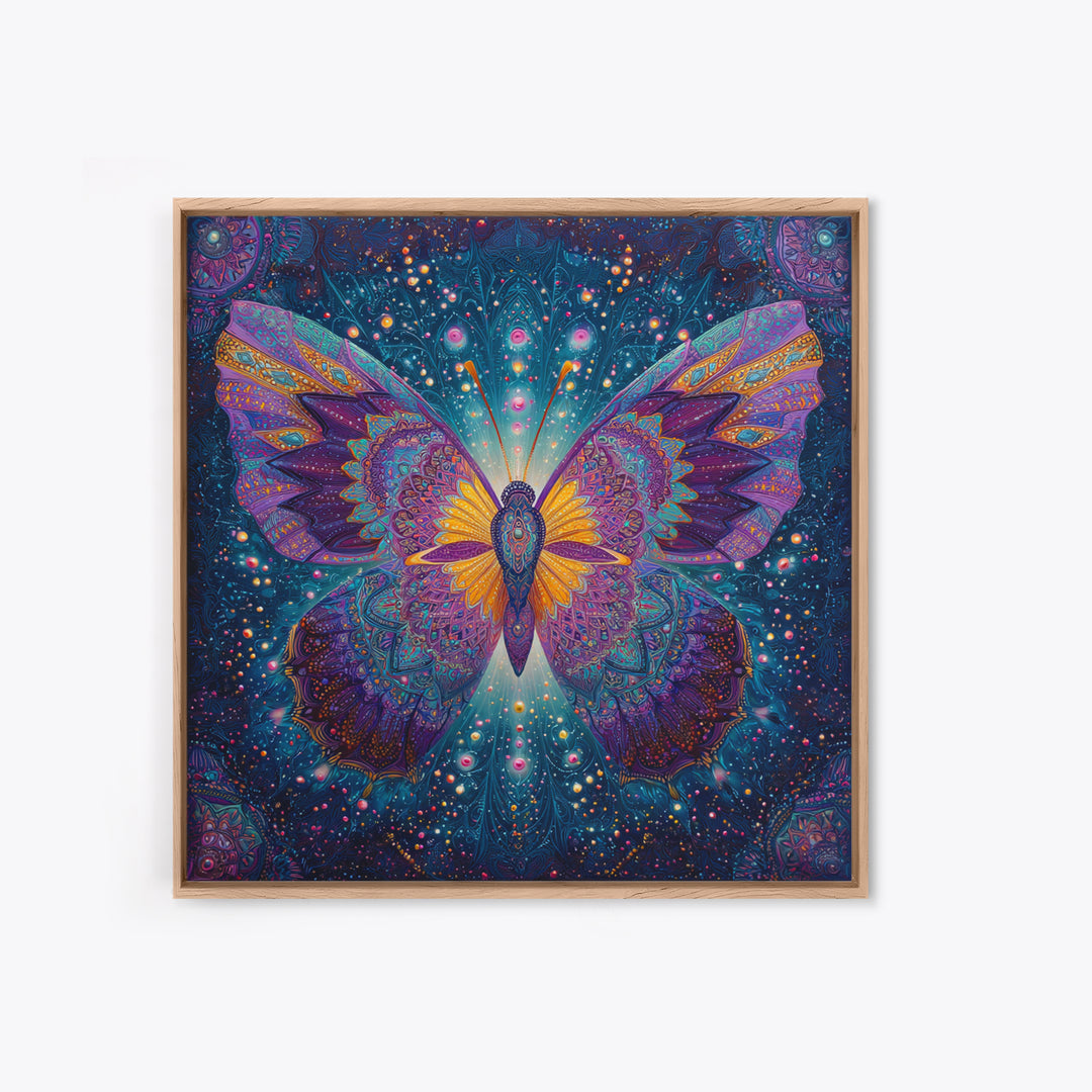 Mystical Butterfly In Cosmic Night Sky Wall Art, Colorful Boho Canvas Print, Spiritual Celestial Home Decor