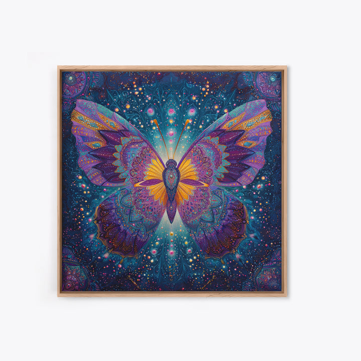 Mystical Butterfly In Cosmic Night Sky Wall Art, Colorful Boho Canvas Print, Spiritual Celestial Home Decor