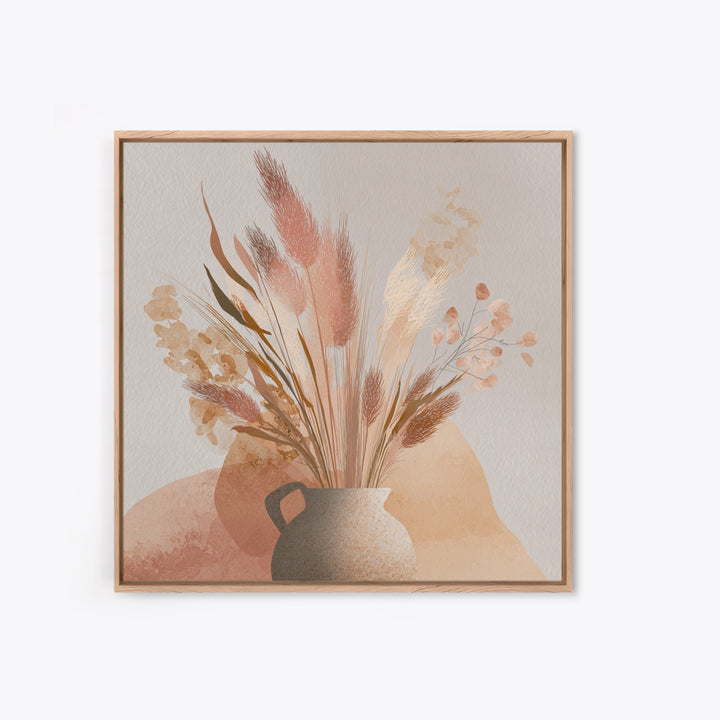 Neutral Pampas Grass Vase Wall Art, Boho Botanical Canvas Print, Earth Tone Floral Decor, Minimalist Living Room Wall Decor