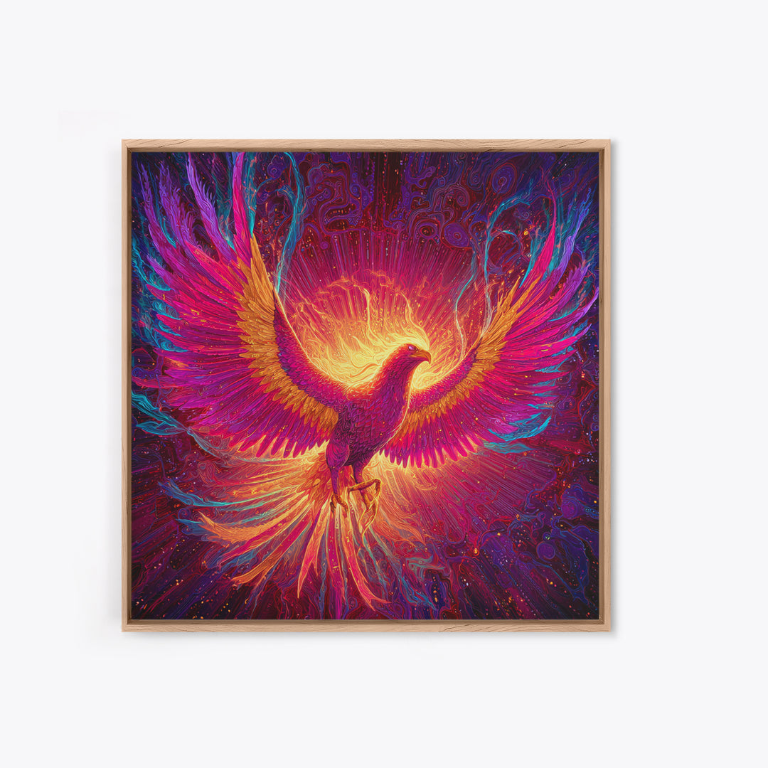 Radiant Phoenix With Fiery Wings Canvas Print, Mythical Bird Fantasy Wall Art, Vibrant Celestial Home Decor Gift For Living Room