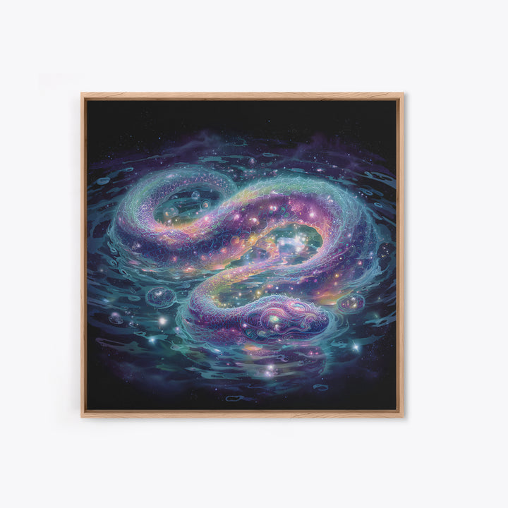 Cosmic Serpent Galaxy Wall Art, Mystical Space Dragon Framed Canvas Print, Celestial Fantasy Art For Modern Living Room Decor