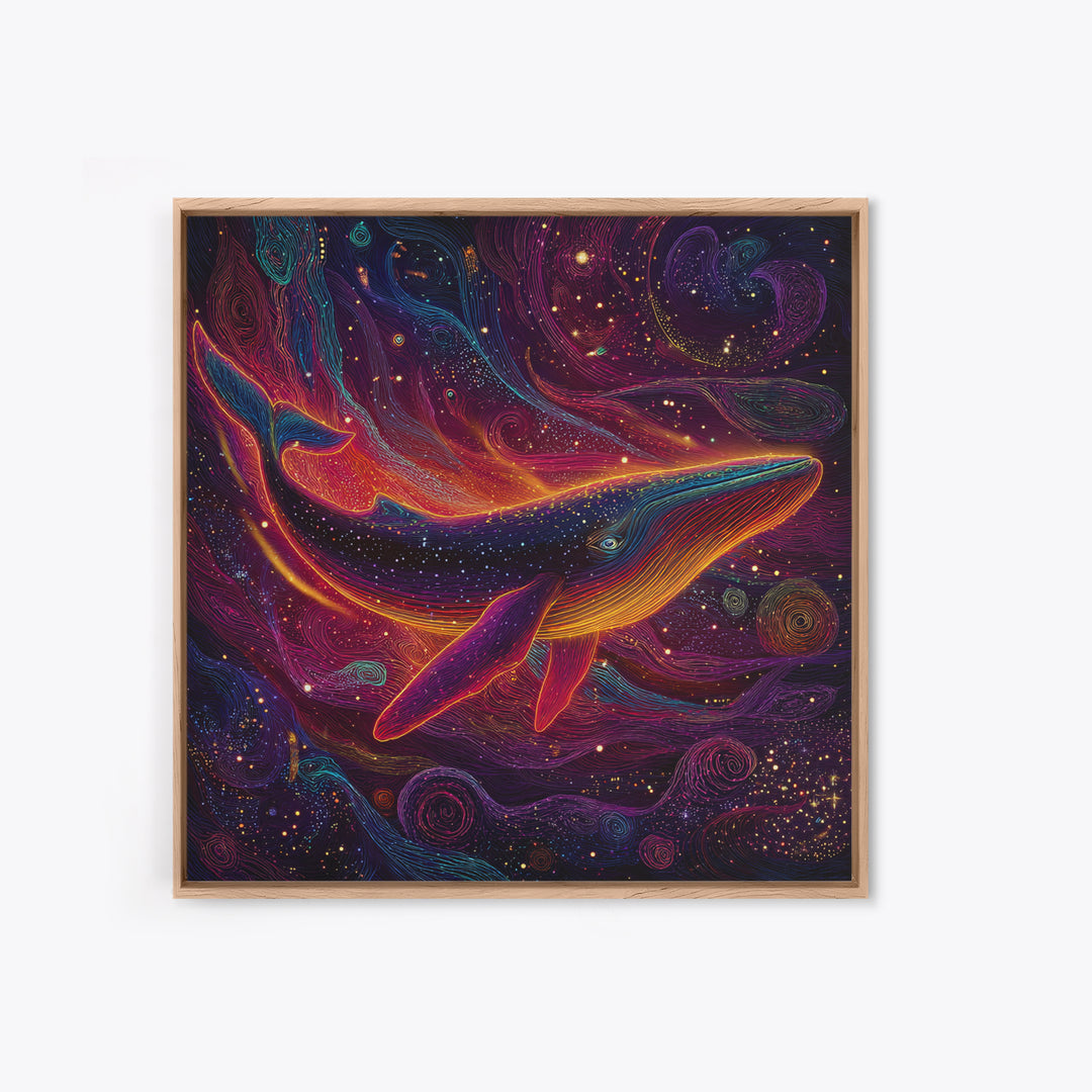 Colorful Cosmic Whale Swimming In Galaxy Wall Art, Psychedelic Space Art Print, Fantasy Ocean Decor, Kids Room Canvas Print