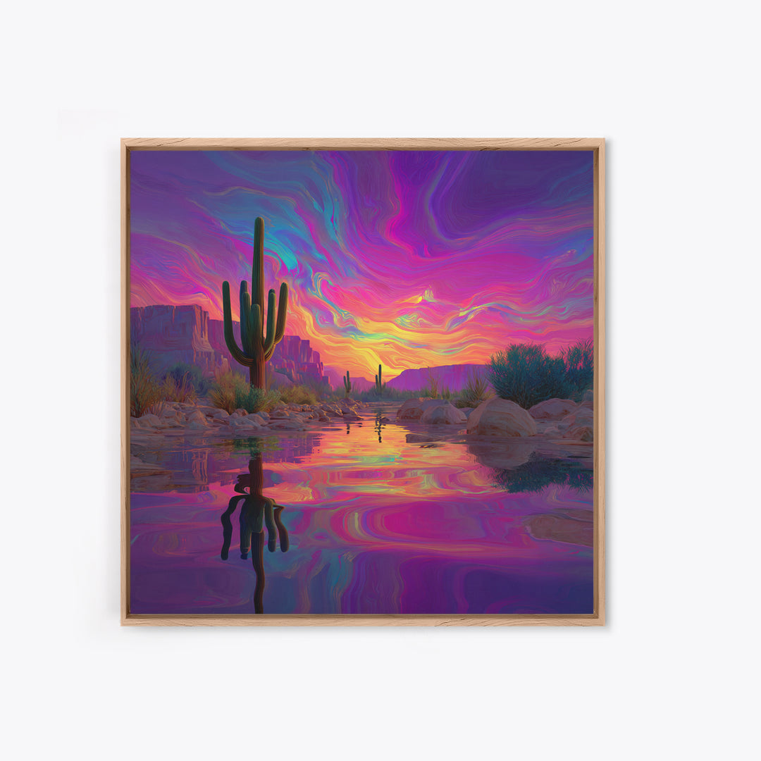 Neon Desert Cactus Sunset Wall Art Canvas Print Colorful Southwestern Landscape Art Modern Home Decor