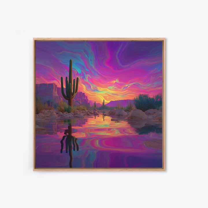 Neon Desert Cactus Sunset Wall Art Canvas Print Colorful Southwestern Landscape Art Modern Home Decor