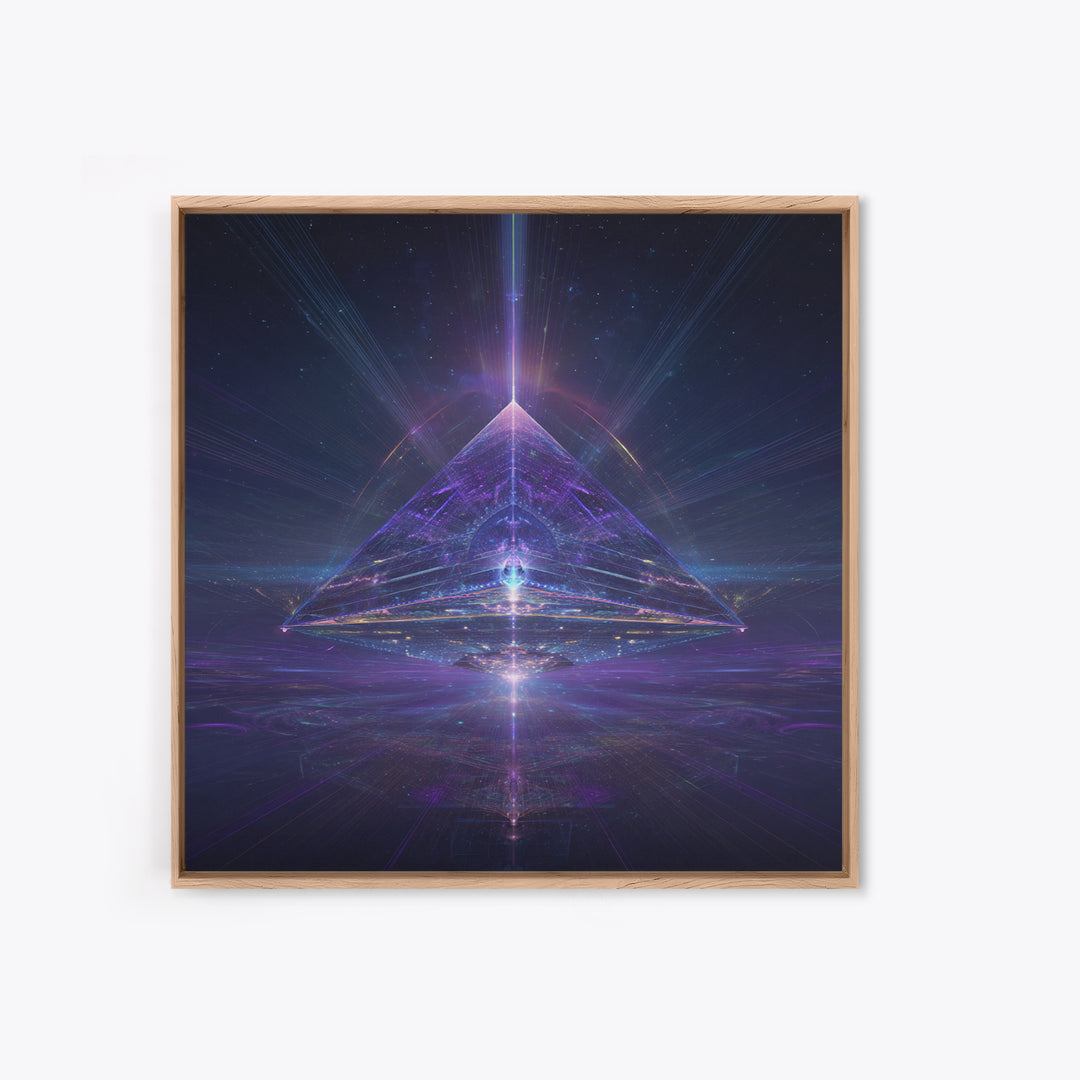 Cosmic Pyramid Portal Celestial Wall Art, Mystical Purple Galaxy Framed Canvas Print For Spiritual Meditation Decor