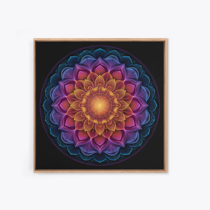 Rainbow Lotus Mandala Abstract Wall Art, Colorful Sacred Geometry Canvas Print, Boho Meditation Room Decor Spiritual Art