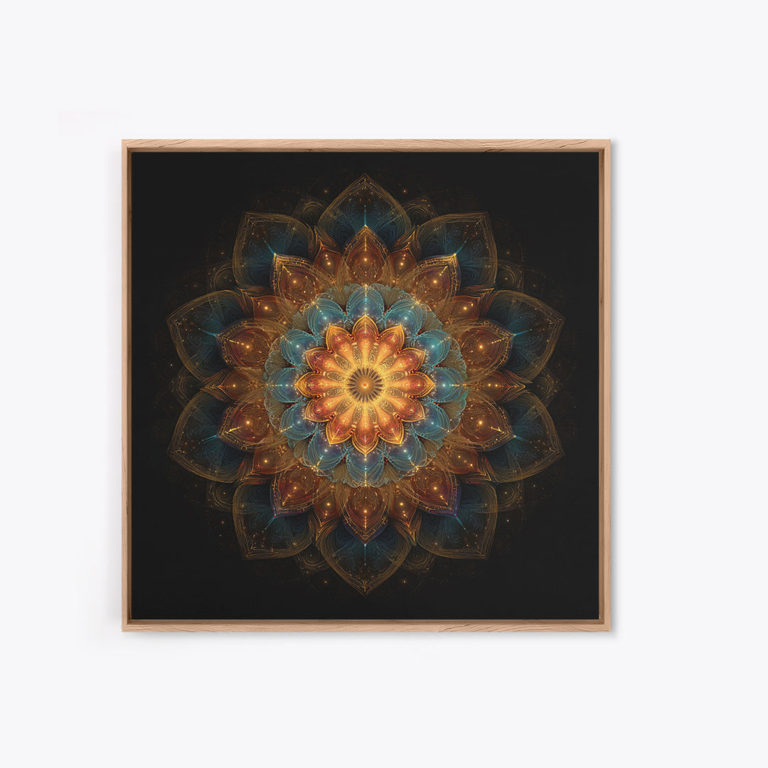 Intricate Golden Mandala On Black Celestial Sacred Geometry Wall Art Canvas Print Boho Spiritual Home Decor