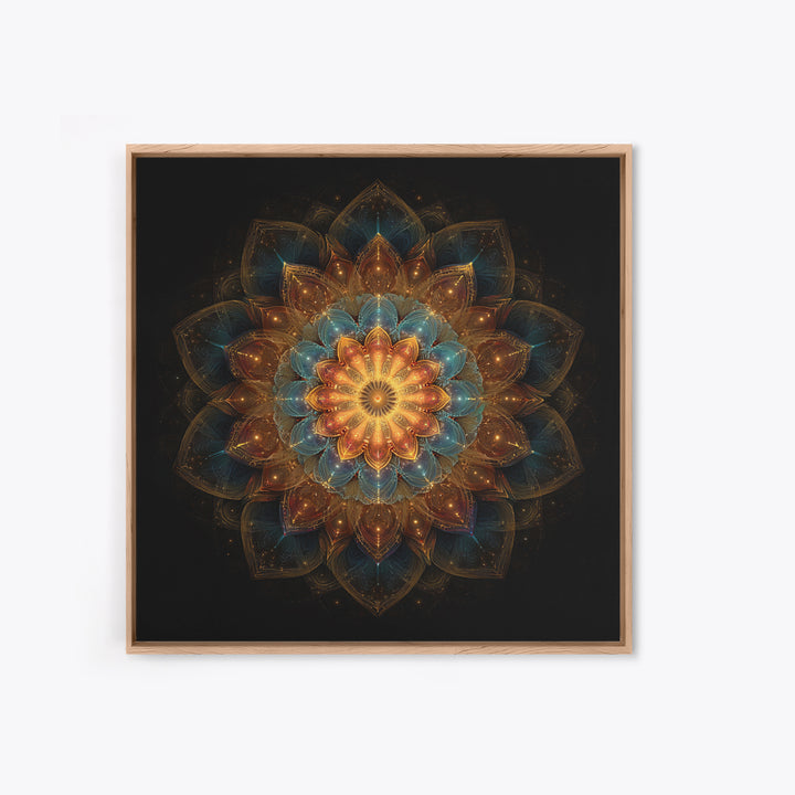 Intricate Golden Mandala On Black Celestial Sacred Geometry Wall Art Canvas Print Boho Spiritual Home Decor