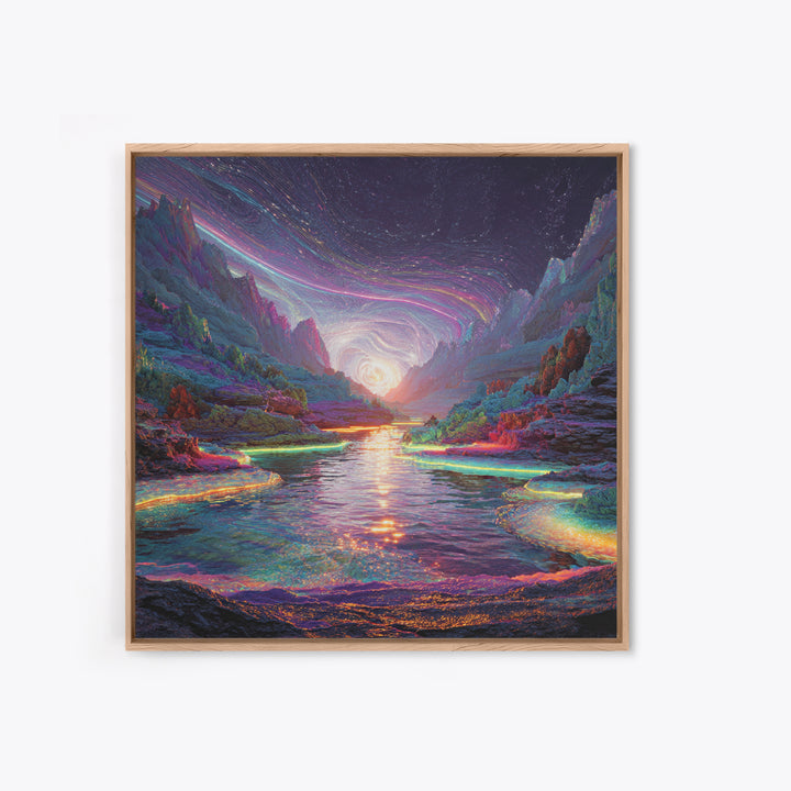 Psychedelic Cosmic River Landscape Wall Art, Vibrant Fantasy Canvas Print, Abstract Landscape Art For Modern Home Decor