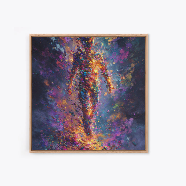 Cosmic Figure Explosion Wall Art, Colorful Abstract Galaxy Human Silhouette, Modern Surreal Canvas Print For Living Room