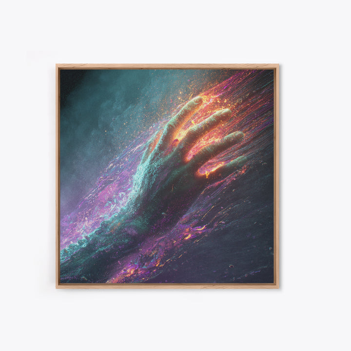 Abstract Cosmic Hand Reaching Wall Art, Surreal Galaxy Canvas Print, Modern Statement Artwork For Living Room Or Office