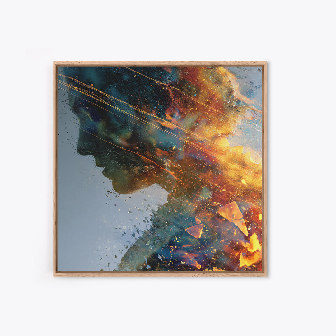 Exploding Profile Abstract Wall Art, Dramatic Modern Canvas Print, Contemporary Surreal Art For Office Or Living Room Decor