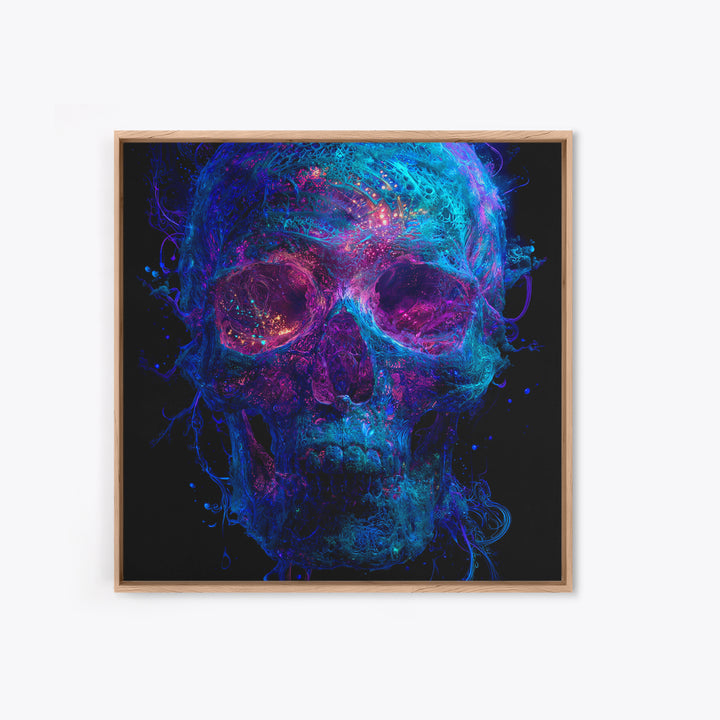 Neon Cosmic Skull Wall Art, Psychedelic Galaxy Bones Canvas Print, Dark Surreal Abstract Art For Gaming Room Or Modern Home Decor