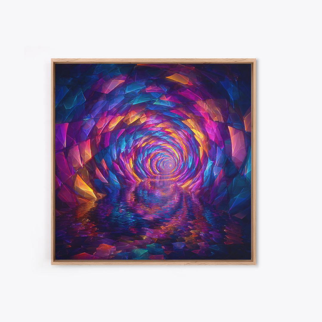Colorful Crystal Tunnel Abstract Wall Art, Trippy Psychedelic Rainbow Print, Trendy Living Room Decor Large Canvas Print