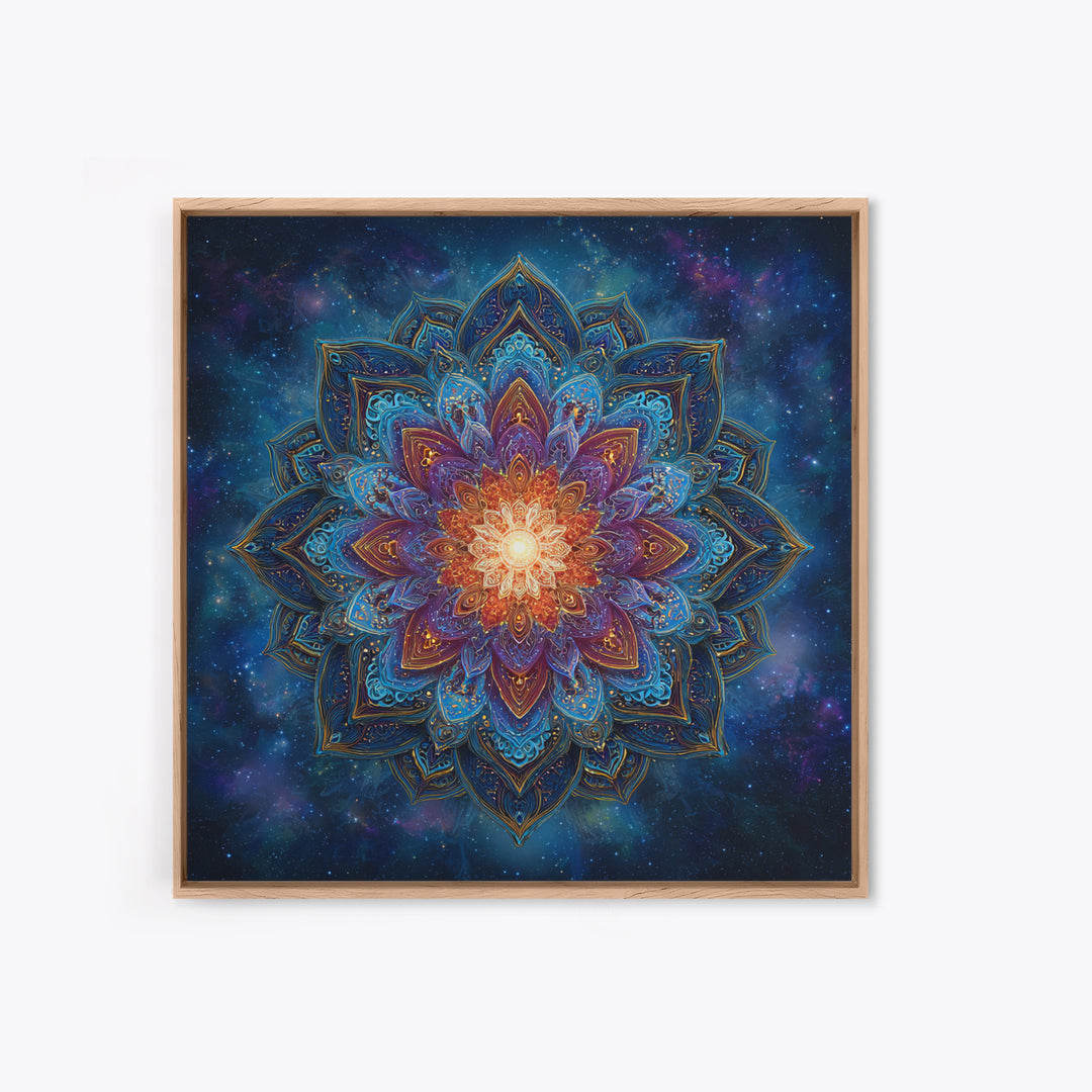 Cosmic Lotus Mandala Galaxy Wall Art, Celestial Spiritual Canvas Print, Mystic Meditation Room Decor Colorful Abstract Art