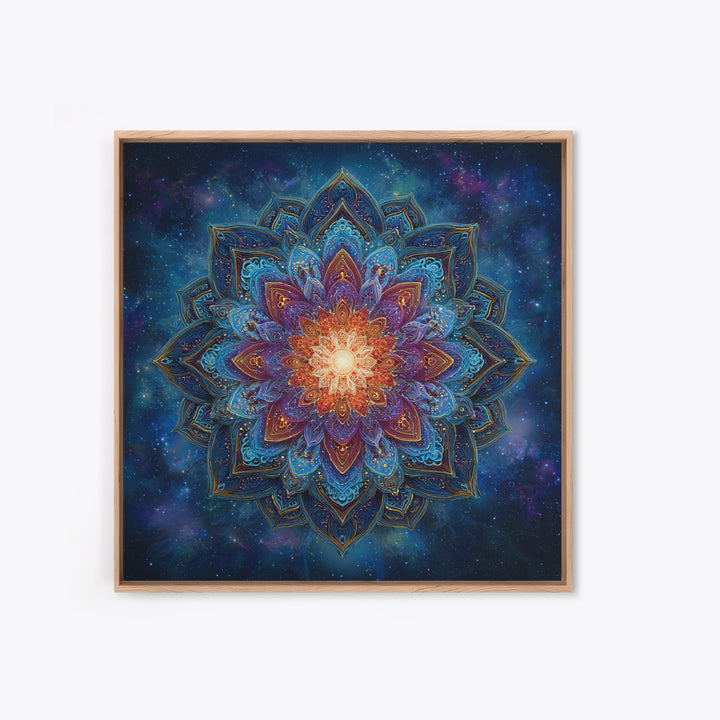 Cosmic Lotus Mandala Galaxy Wall Art, Celestial Spiritual Canvas Print, Mystic Meditation Room Decor Colorful Abstract Art
