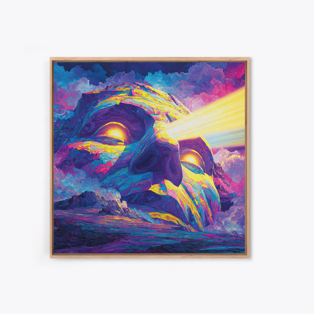 Psychedelic Mountain Face With Cosmic Light Wall Art, Trippy Surreal Landscape Home Decor, Colorful Canvas Print
