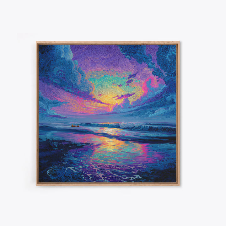 Psychedelic Ocean Sunset Waves Colorful Wall Art Print, Abstract Seascape Painting, Modern Coastal Home Decor Wall Art