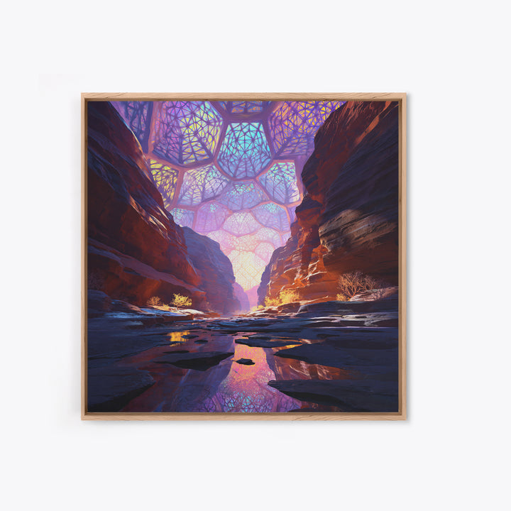 Surreal Canyon With Stained Glass Sky Wall Art, Colorful Fantasy Landscape Canvas Print, Unique Home Decor
