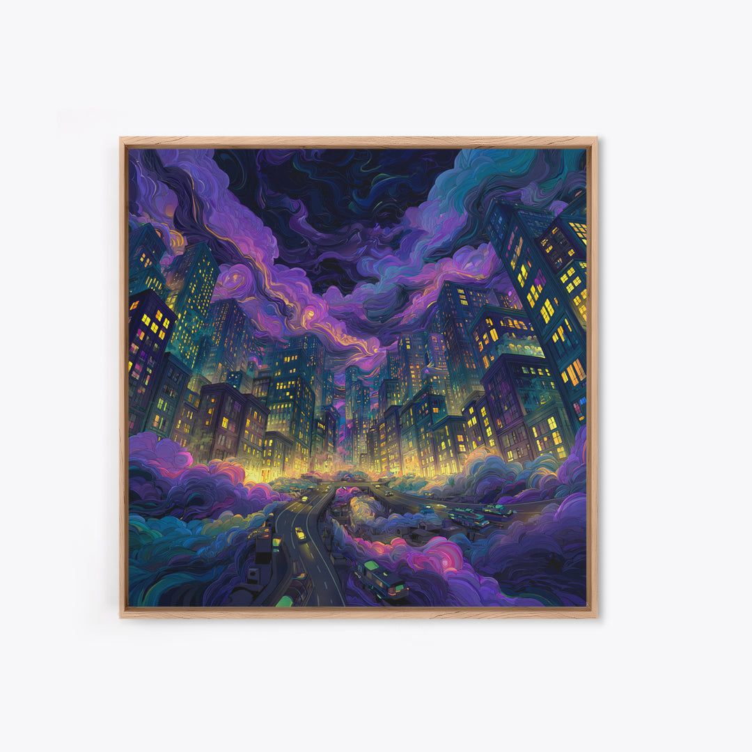 Neon Cityscape Night Sky Wall Art Colorful Futuristic Skyline Canvas Print Gaming Room Decor Sci Fi Wall Art