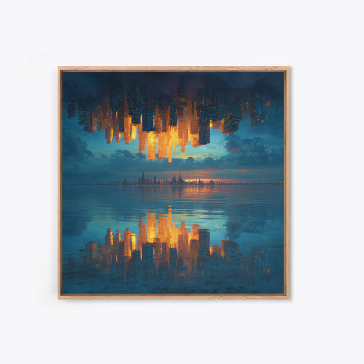 Upside Down Skyline Reflected On Water Wall Art, Surreal Cityscape Canvas Print, Modern Urban Decor For Living Room And Office