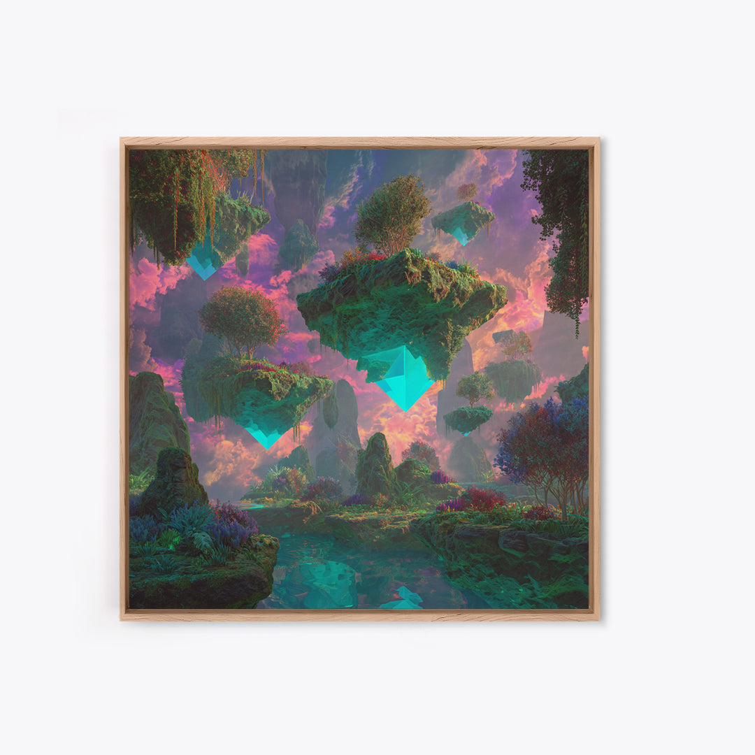 Floating Crystal Islands Fantasy Wall Art, Surreal Dreamscape Landscape, Colorful Fantasy Art, Modern Home Decor Canvas Print