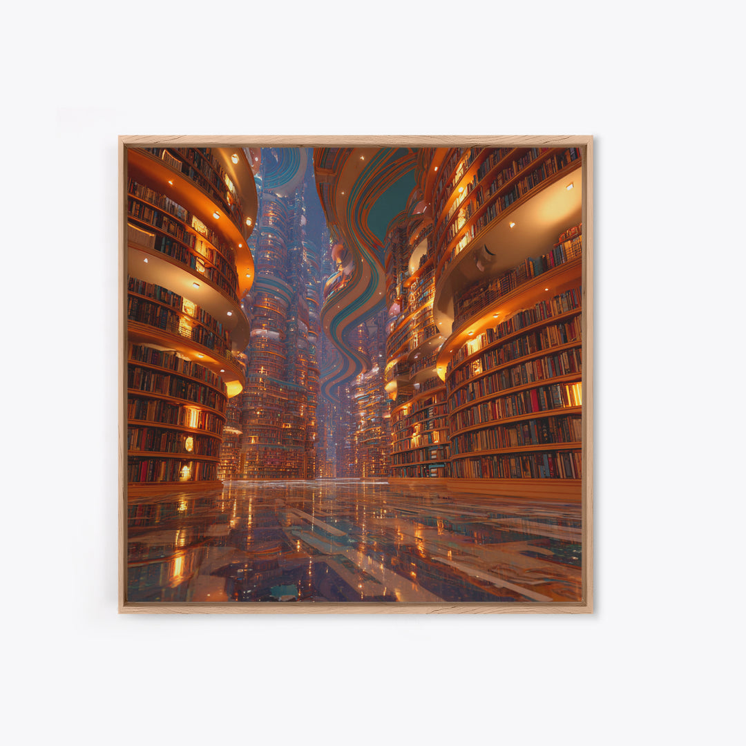 Surreal Infinite Library Fantasy Landscape Wall Art Print, Book Lover Home Decor, Cozy Reading Nook Gallery Wall Art