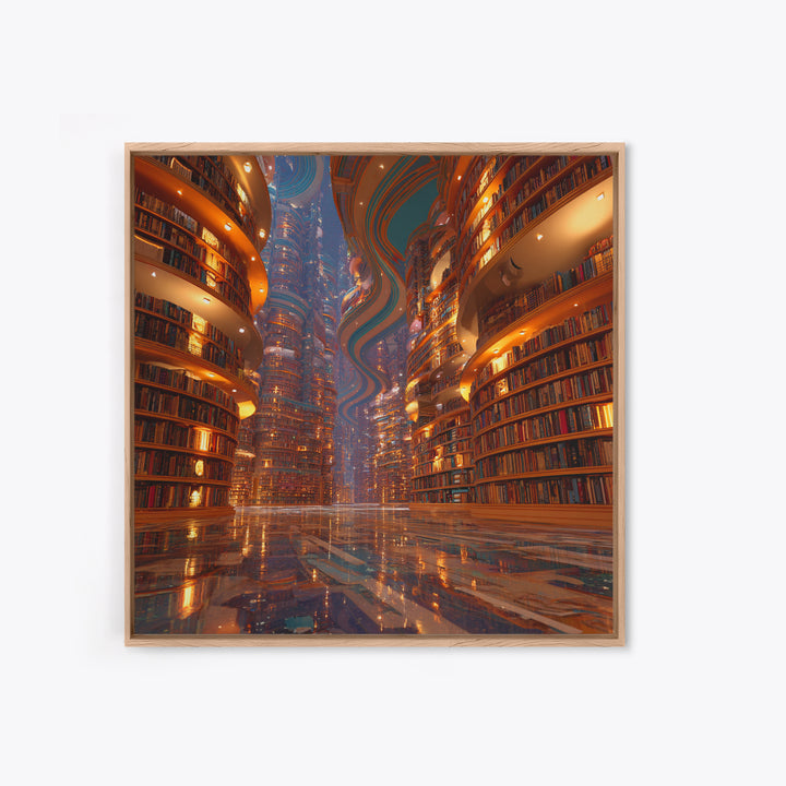 Surreal Infinite Library Fantasy Landscape Wall Art Print, Book Lover Home Decor, Cozy Reading Nook Gallery Wall Art