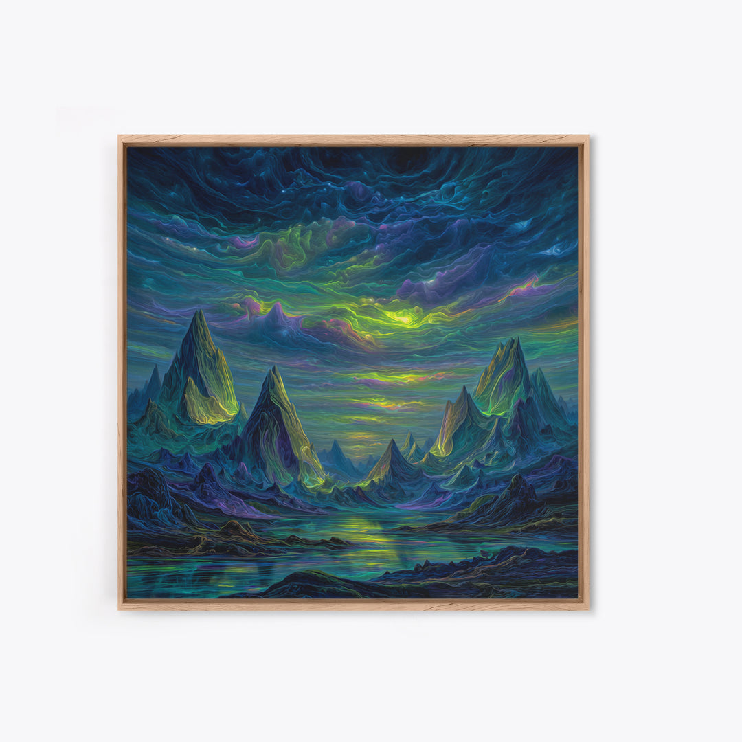 Electric Neon Mountain Landscape Wall Art Canvas Print Futuristic Abstract Landscape Art Modern Home Decor