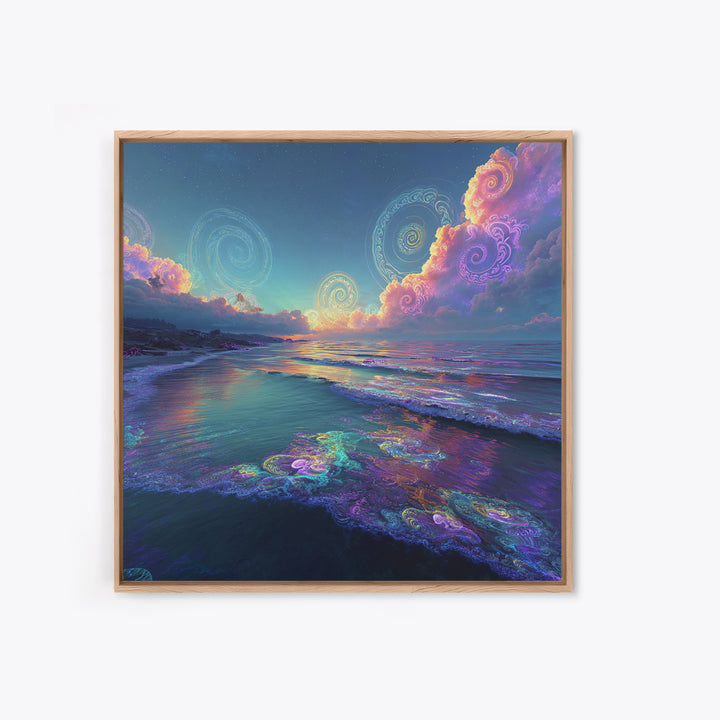 Surreal Neon Ocean Sunset Canvas Print, Retro Coastal Wall Art, Beach House Decor, Modern Seascape Wall Art For Living Room
