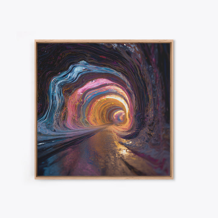 Vibrant Abstract Tunnel With Neon Lights Retro Futuristic Wall Art Canvas Print For Office And Living Room Decor