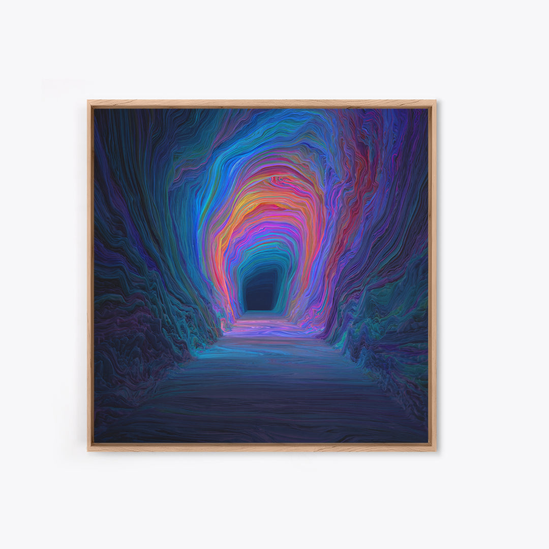 Colorful Abstract Tunnel Wall Art Neon Rainbow Cave Surreal Landscape Modern Statement Canvas Print Gaming Room Decor