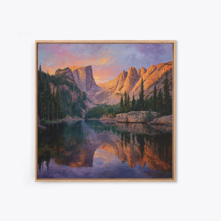 Sunset Mountain Lake Reflection Landscape Canvas Print Modern Wall Art Nature Home Decor Large Calm Living Room Artwork