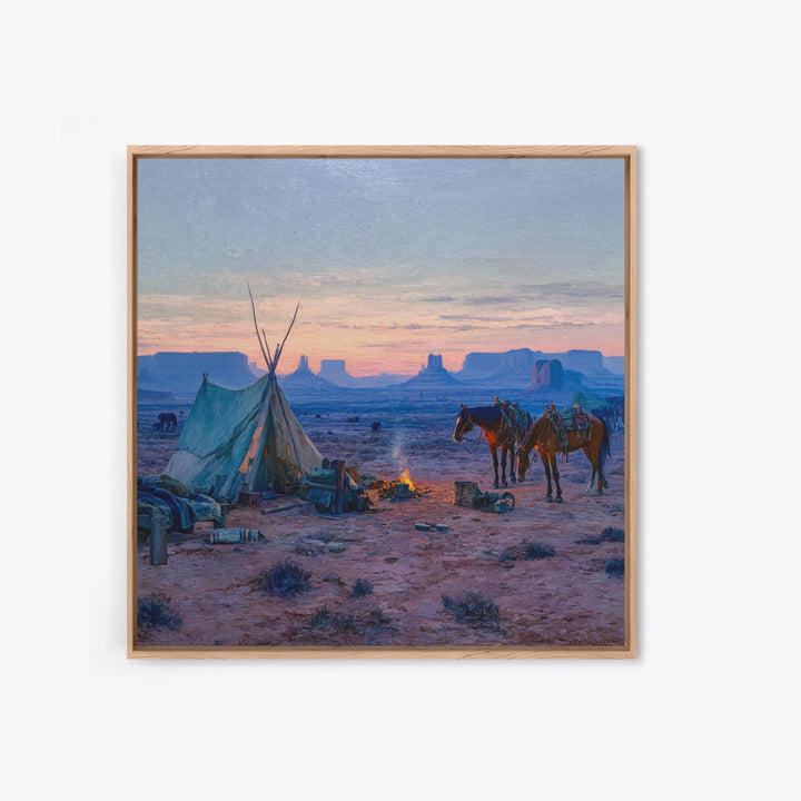 Western Desert Campfire Wall Art, Cowboy Landscape Canvas Print, Rustic Country Western Art For Farmhouse Home Decor