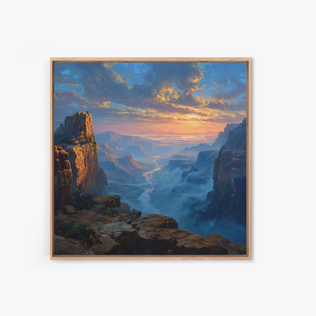 Epic Sunset Canyon Landscape Wall Art, Western Desert Painting Print, Rustic Southwest Home Decor Large Living Room Art