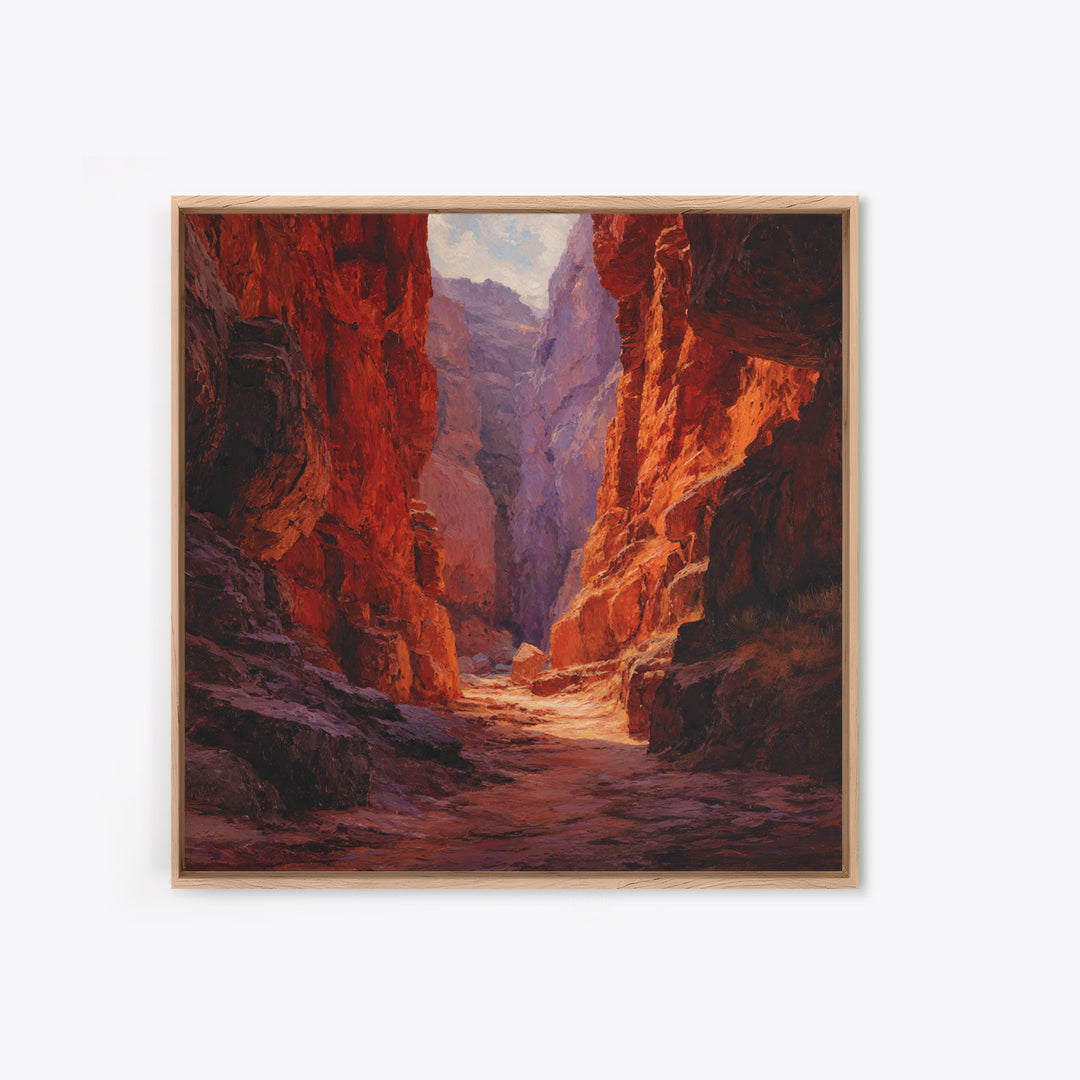 Sunlit Red Canyon Oil Landscape Wall Art, Western Desert Canvas Print, Rustic Country Home Decor, Southwest Landscape Painting