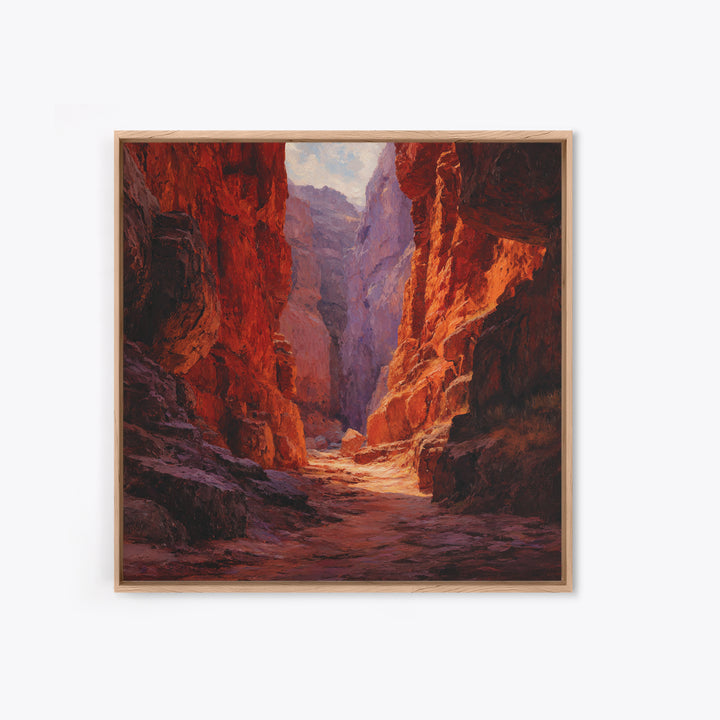 Sunlit Red Canyon Oil Landscape Wall Art, Western Desert Canvas Print, Rustic Country Home Decor, Southwest Landscape Painting