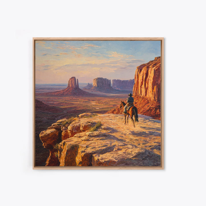 Cowboy Overlooking Monument Valley Wall Art, Western Desert Landscape Canvas Print For Rustic Western Home Decor