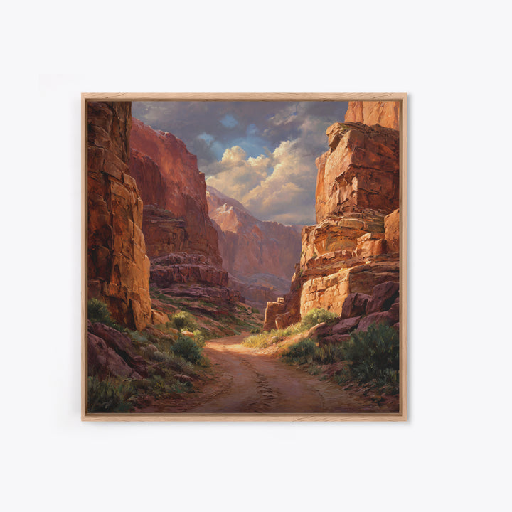 Sunlit Desert Canyon Landscape Wall Art, Rustic Western Canvas Print, Southwest Country Home Decor, Nature Wall Art