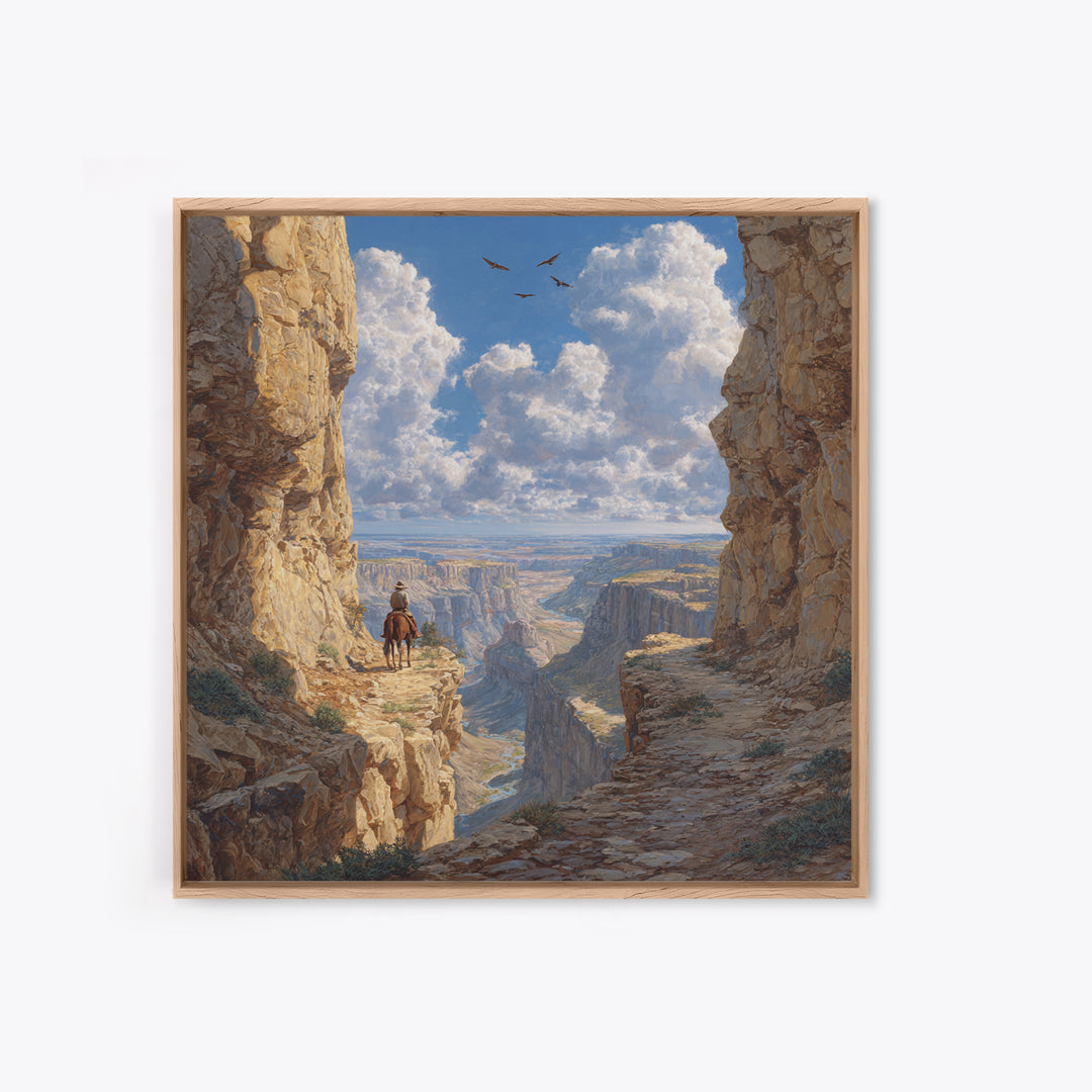 Cowboy Canyon Landscape Wall Art Print, Western Desert Painting Canvas Print, Rustic Home Decor For Modern Living Room