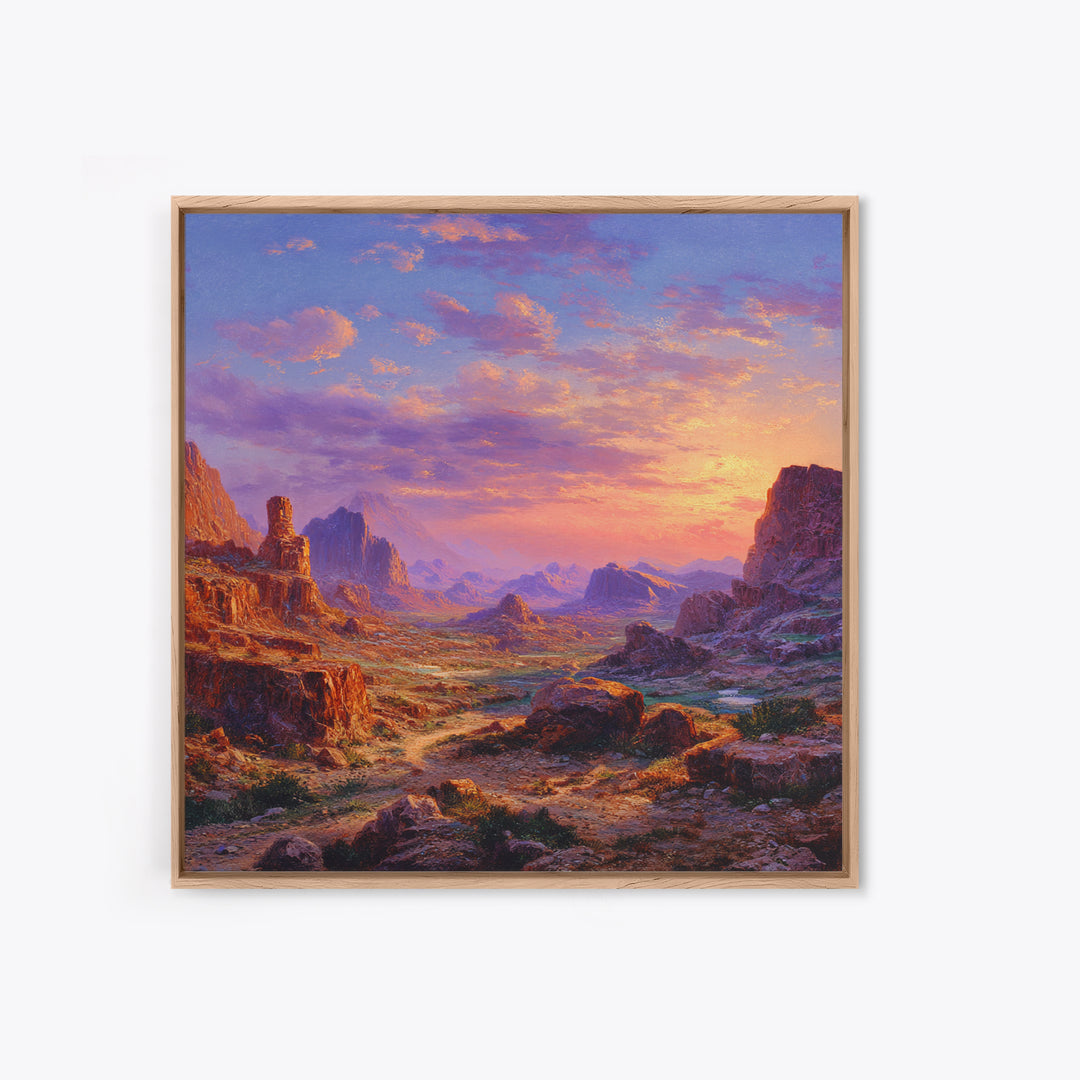 Sunset Desert Canyon Landscape Wall Art Colorful Western Painting Large Canvas Print Rustic Home Decor Living Room Wall Art